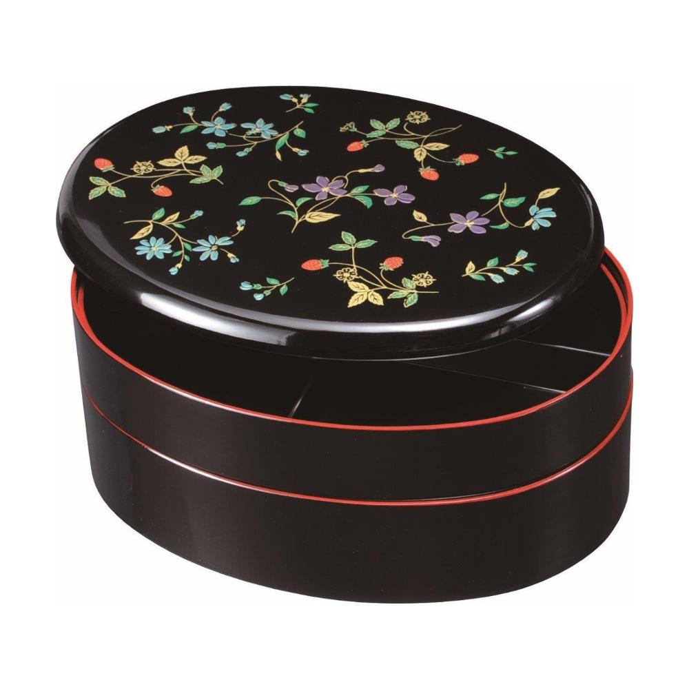 9.5寸 小判重箱 オードブル 黒 花の小道【YG169】