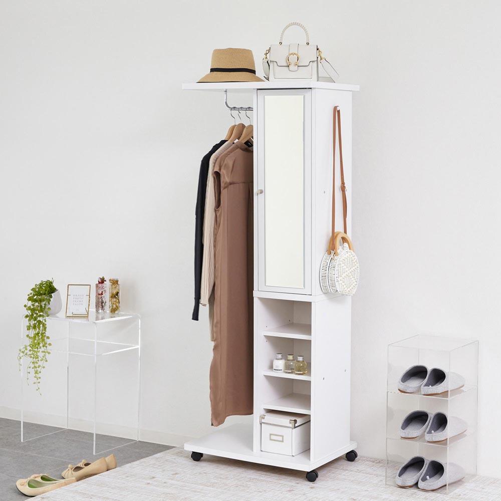 ミラー付ハンガーラック ホワイト