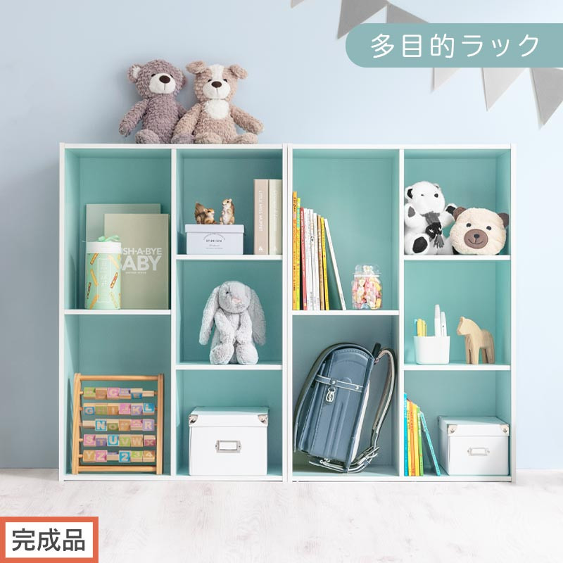 【完成品でお届け】多目的ラック（ブルー）本棚 スリム コミック 収納 カラーボックス 薄型 収納棚 横置き ラック 木製 書棚 コミック棚 雑誌 a4 cd dvd 2段 3段 AKANBR920093-0-BL