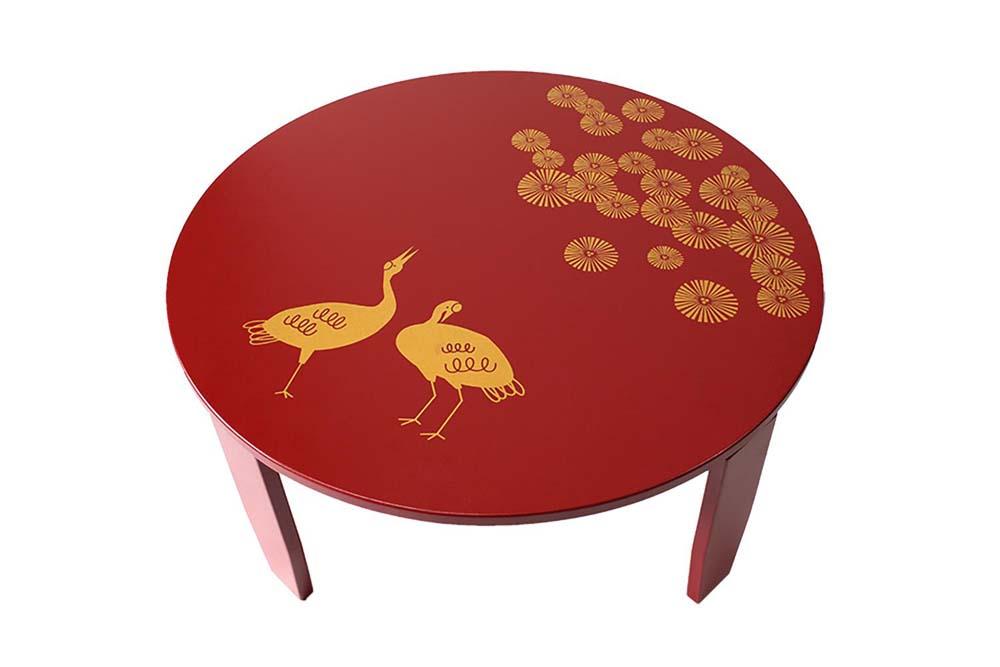 和風カフェテーブル大　松鶴　赤