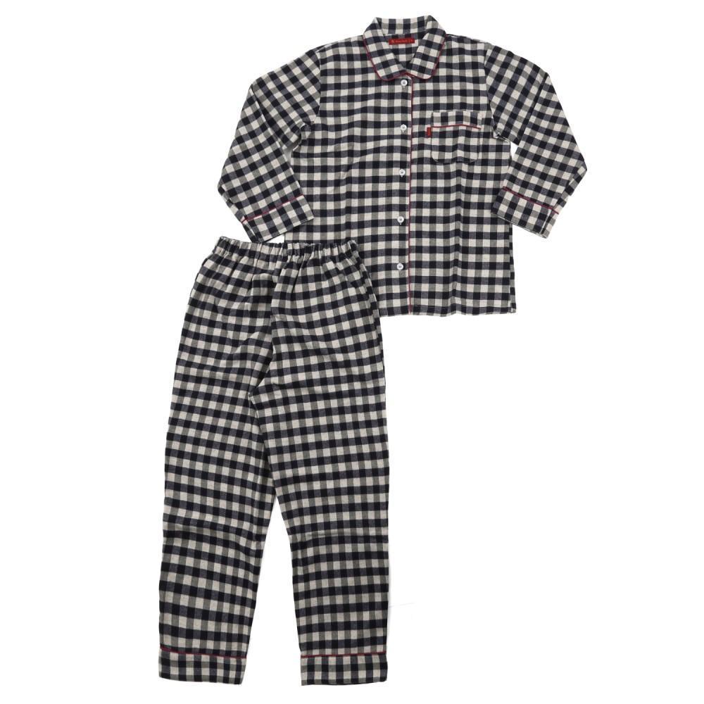 【カラー：ネイビー サイズ：L】ヤクウール 格子柄 レディスパジャマ