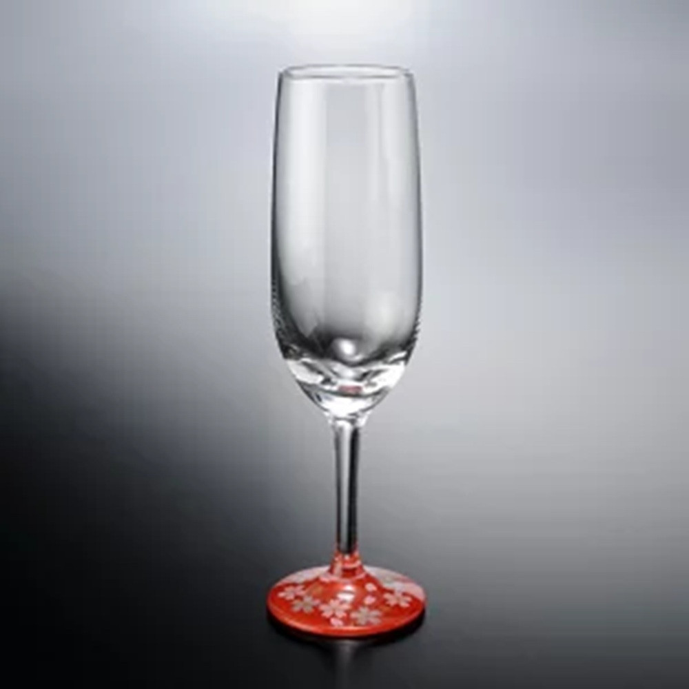 みよし漆器本舗 紀州塗り ぬりもん de Verre トールシャンパン 蒔絵 桜 赤 185ml
