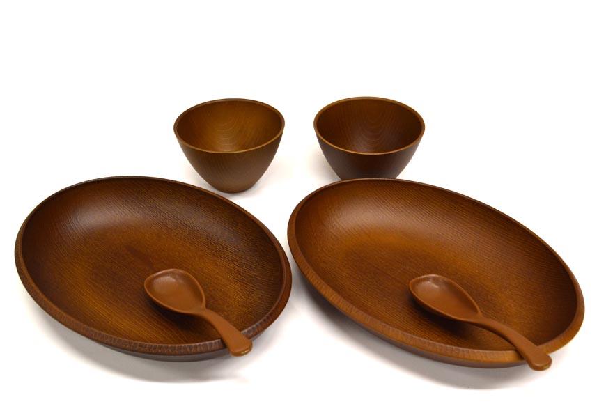 こもれび 木目調プレート&スープボール＆スプーンBRセット 【TN93】