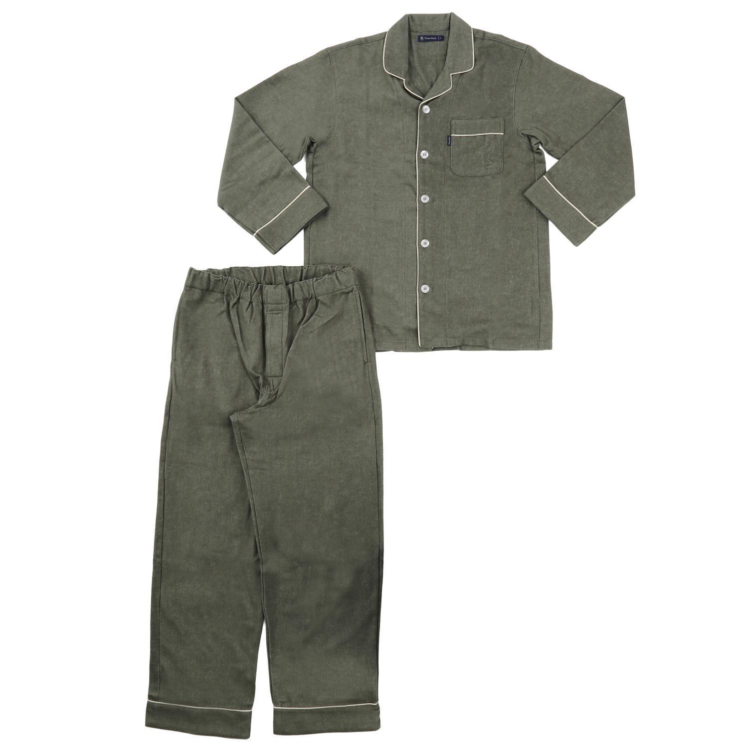 【カラー：グリーン サイズ：L】フランネル 無地 メンズパジャマ