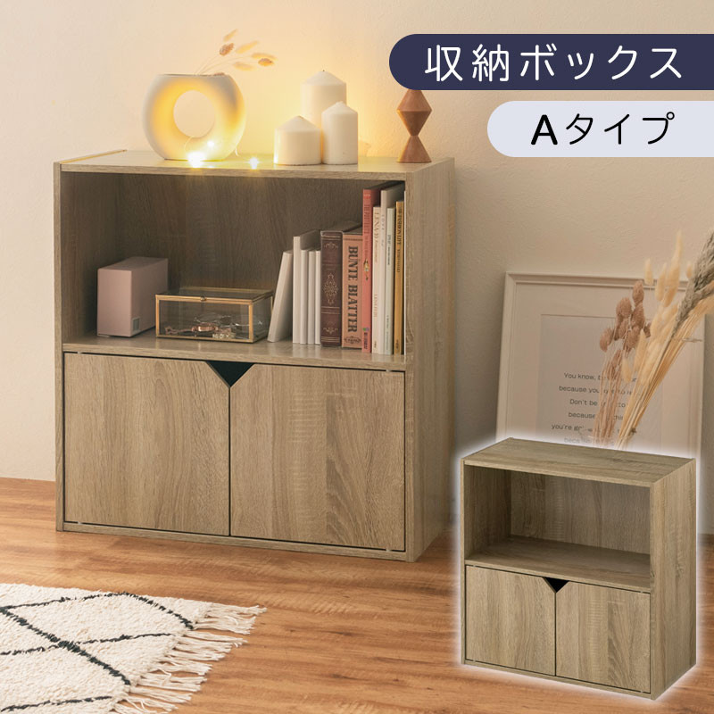 【完成品でお届け】収納ボックス〔Aタイプ〕（オーク）収納棚 扉付き キャビネット ラック 棚 カラーボックス スリム 2段 可動棚 本棚 収納家具 リビング LKANET300248-A-OAK