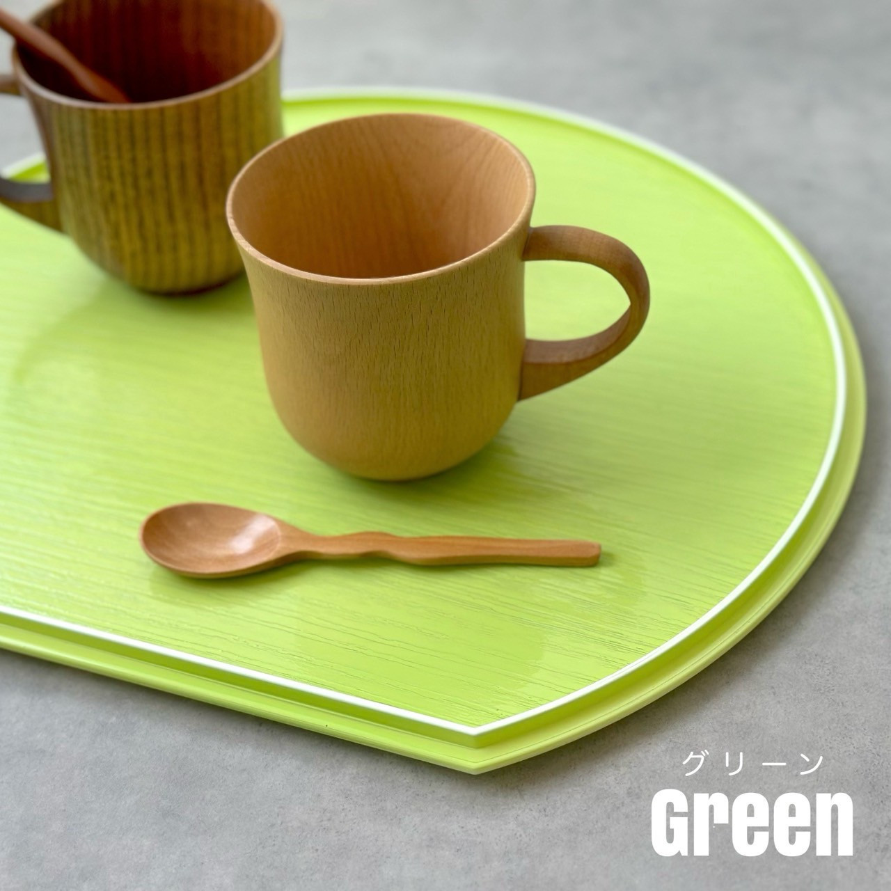 紀州漆器 半月盆 お盆 パステルカラー 約36cm グリーン