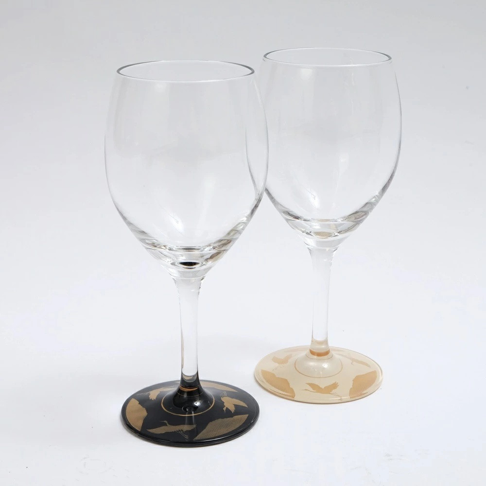 みよし漆器本舗 紀州塗り ぬりもん de Verre ワイングラス 蒔絵 万葉鶴 ペアセット 黒 白 300ml