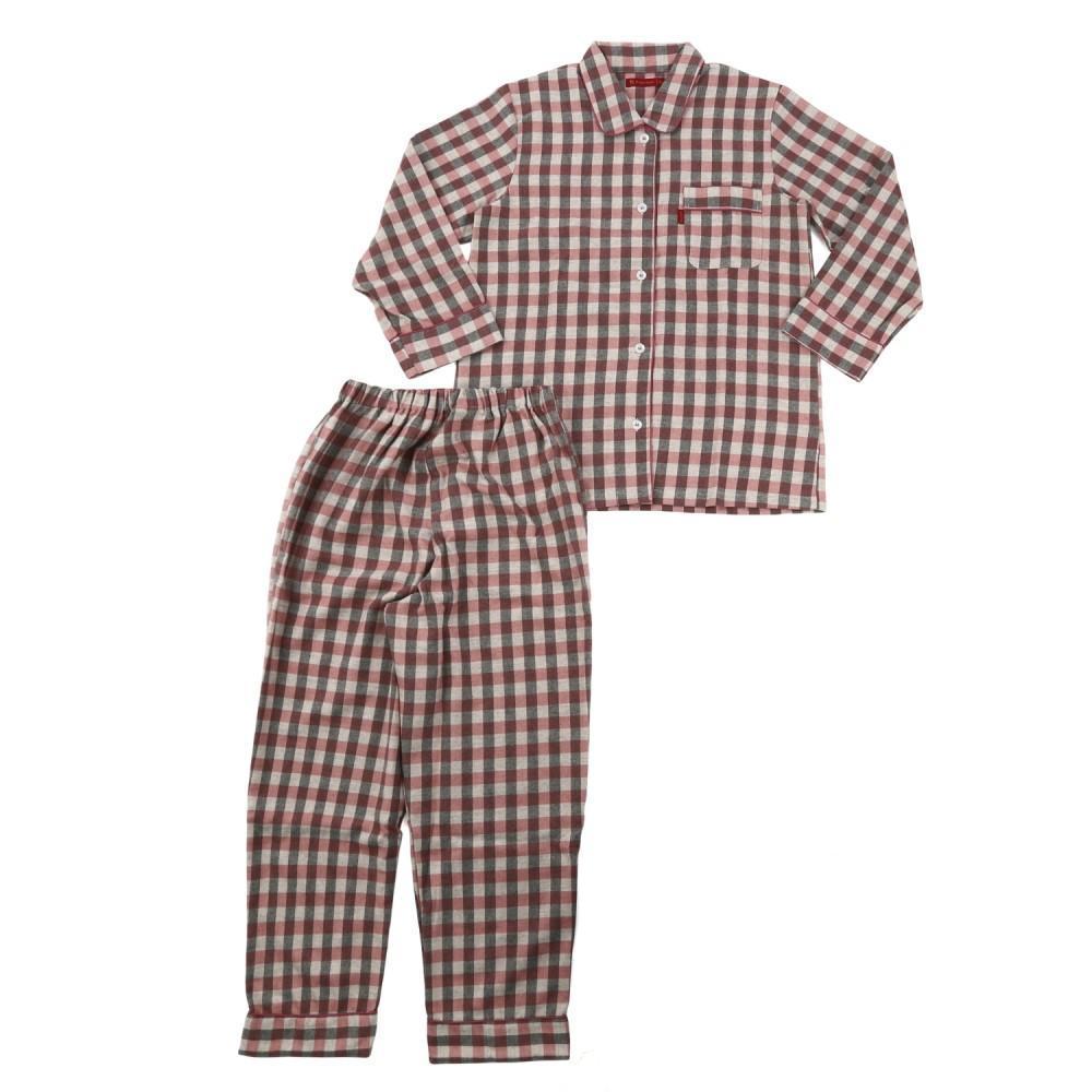 【カラー：ピンク サイズ：L】ヤクウール 格子柄 レディスパジャマ