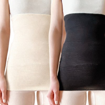 【クリーム1枚・ブラック1枚】(2枚セット)シルク100%オールシーズン腹巻き(男女兼用)【1490491】