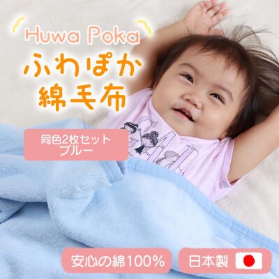 【同色2枚セット】ふわぽか 綿毛布 ブルー 100×140cm 日本製 綿100% 毛布【1607497】