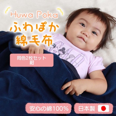 【同色2枚セット】ふわぽか 綿毛布 紺 100×140cm 日本製 綿100% 毛布【1607527】