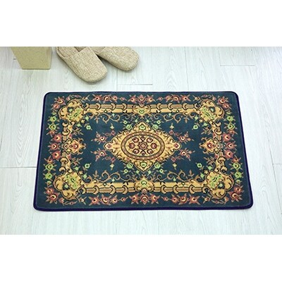 玄関マット 50×80 洗える マット 高級 金華山織 小花フローレンス ブルー【1125086】