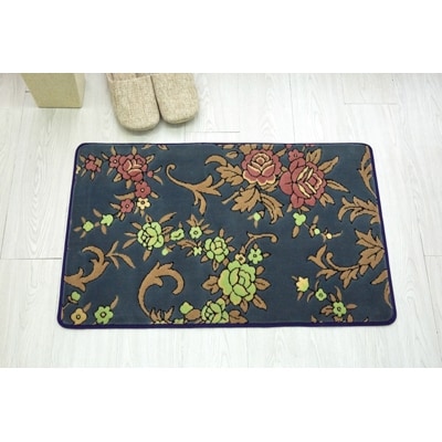 玄関マット 50×80 洗える マット 高級 金華山織 花ストリーク ブルー【1064271】