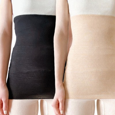 【ブラック1枚・オートミール1枚】(2枚セット)シルク100%オールシーズン腹巻き(男女兼用)【1490495】