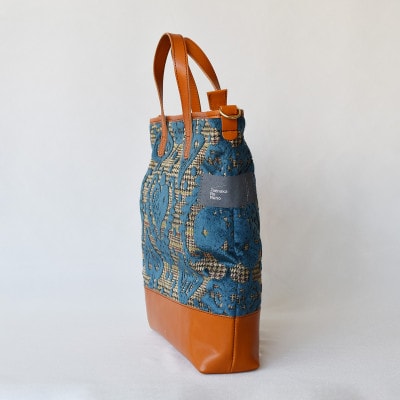 金華山織×天然高級レザートートバッグ スペード柄　BU/茶【1438153】