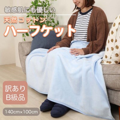 【訳あり】 ひざ掛け ブルー  大判 ハーフケット 毛布 コットン100% シール織【1516295】