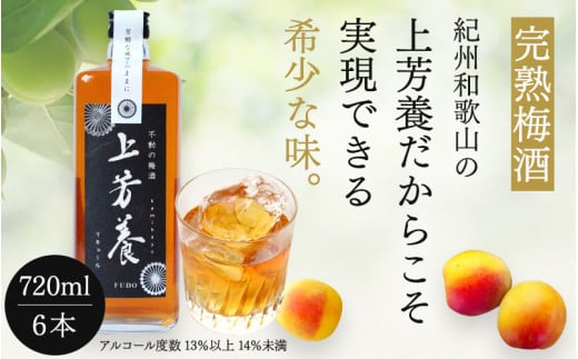 完熟梅酒「上芳養」（アルコール度数13％以上14％未満）720ｍｌ×６本  / 和歌山県 和歌山県産 不動農園 上芳養 田辺市 南高梅 紀州南高梅 完熟梅 梅酒 お酒 無添加梅酒 無添加 ロック 水割り 宅飲み 家飲み【hdu004-2】