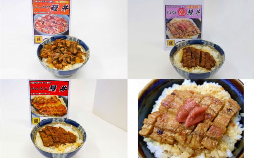 かんたん鰻丼 ３種食べ比べセット（かんたん鰻丼・ぶっかけ鰻丼・かんたん鰻丼（梅味）各1人前） / 和歌山 田辺市 国産 国産鰻 鰻 うなぎ 鰻丼 うな丼 簡単 お手軽 かんたん 食べ比べ 土用の丑の日 冷凍【ots012】