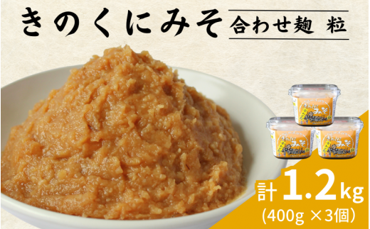 きのくにみそ（合わせ麹）粒 1.2kg（400g×3個） / 味噌 ミソ 粒味噌 粒みそ 調味料 みそ汁  和歌山県 田辺市【kyj020】