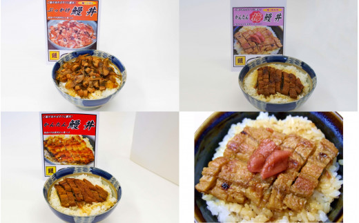 かんたん鰻丼 ３種食べ比べセット×２ 合計６食 / 和歌山 田辺市 国産 国産鰻 鰻 うなぎ 鰻丼 うな丼 簡単 お手軽 かんたん 食べ比べ 土用の丑の日 冷凍 梅 うめ ごぼう【ots011】