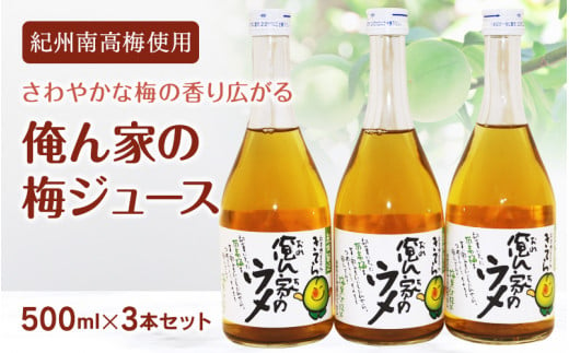 俺ん家の梅ジュース500ml×3本セット / 和歌山 和歌山県産 田辺市 紀州南高梅 南高梅 梅 梅ジュース なつかしい【ktr007-1】