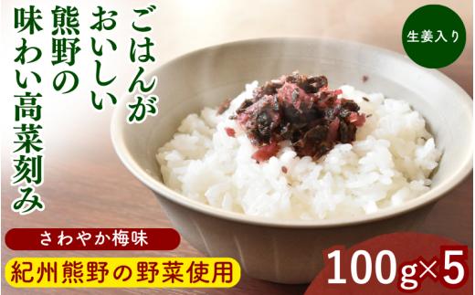 ごはんがおいしい！熊野の味わい高菜刻み 【さわやか梅味＆生姜入り】 100g×5袋セット / 梅 うめ 高菜漬け しょうが 田辺市 漬物 つけもの 健康 和歌山 醤油 野菜 ご飯のおとも【kms025】