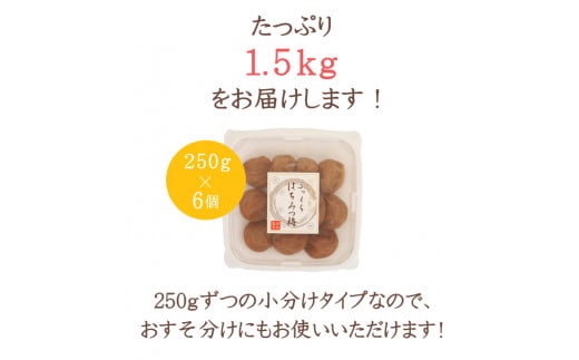 ふっくらはちみつ梅 計1.5kg（約250g×6個） / 大容量 はちみつ梅干し 梅干し 和歌山県産 田辺市 紀州南高梅 南高梅 梅干 はちみつ漬け みかんみつ 梅 A級【kfo003】