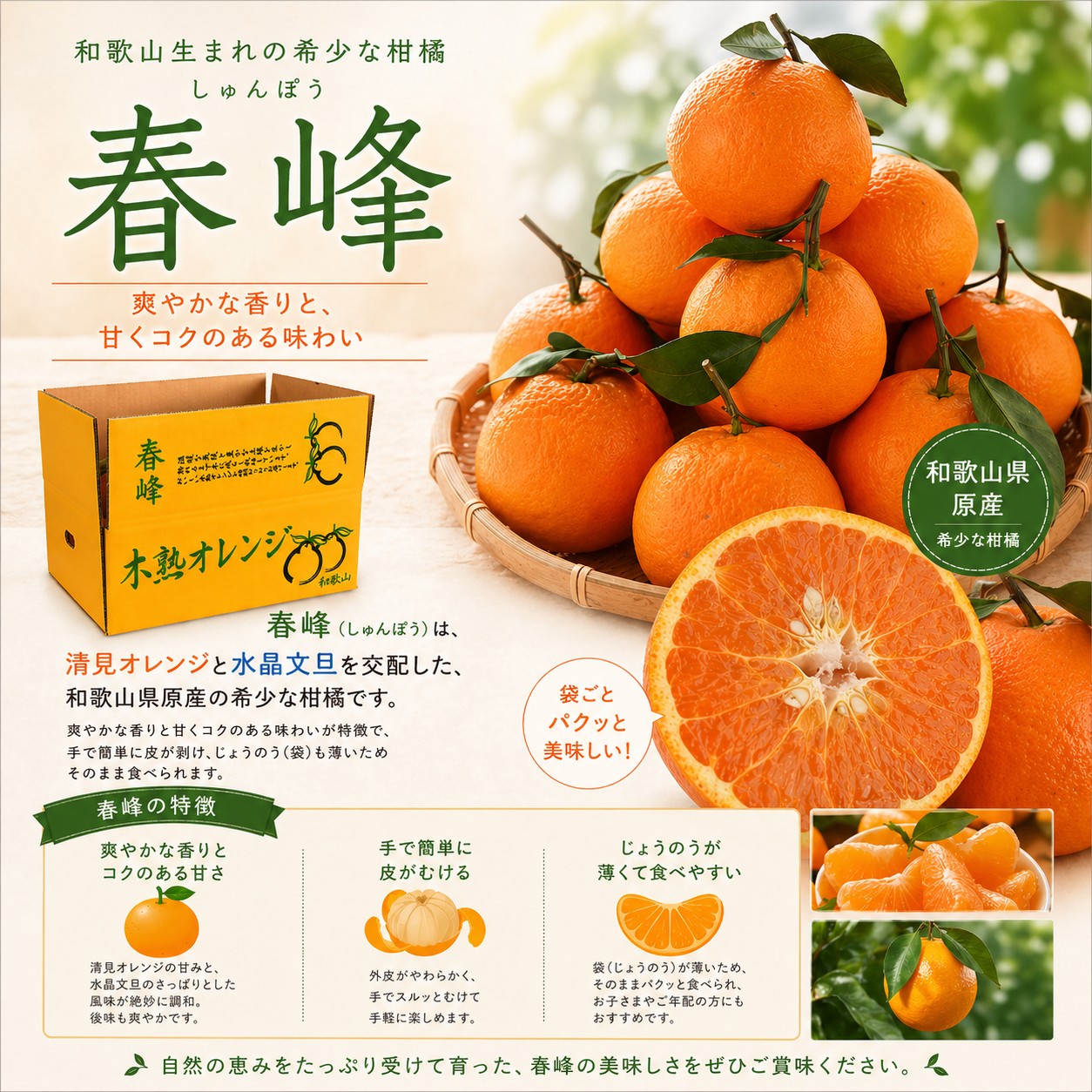 【2027年分先行予約】春峰 5kg ※2027年3月上旬～順次発送予定【期間限定・数量限定】 / みかん 蜜柑 5キロ しゅんぽう お取り寄せ 産地直送 贈答品 ギフト 果物 くだもの フルーツ 田辺市 和歌山県【ymh025】 