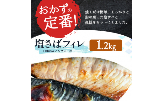 【ご家庭用訳あり】人気の塩さばフィレ＆紅鮭切身セット計2kg/ 和歌山 魚 さば 鮭【uot797A】