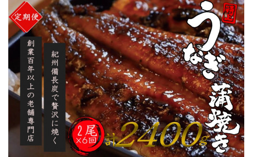 【全6回定期便】極上！国産うなぎ蒲焼 2尾×6回 計12尾 約2400g 創業100年以上続く老舗 紀州備長炭でじっくり焼き上げた専門店の味 （タレ・山椒付き）/ うなぎ ウナギ 鰻 蒲焼 国産 ふるさと納税