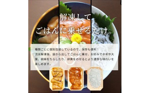紀州湯浅醤油を使ったサーモンとカンパチの漬け＆釜揚げしらすの 海鮮丼 ３種セット 計３００g【uot756A】
