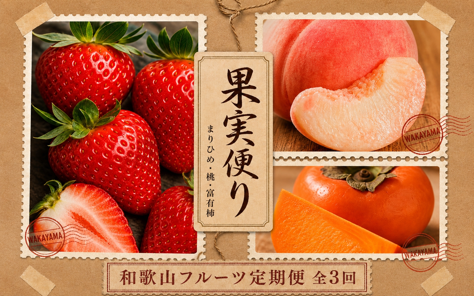 【全3回】紀州和歌山産旬のフルーツ定期便 (いちご・桃・富有柿) 【tkb373】
