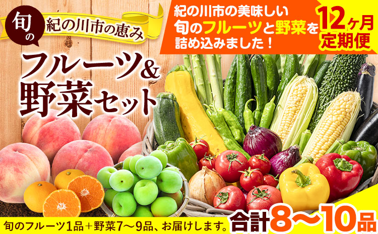 12ヶ月定期便 紀の川市の恵み 旬のフルーツ＆野菜セット 計8~10品《お申込み月翌月から出荷開始》和歌山県 紀の川市 フルーツ 果物 野菜 セット 桃 梅 みかん 新玉ねぎ なす トマト キャベツ