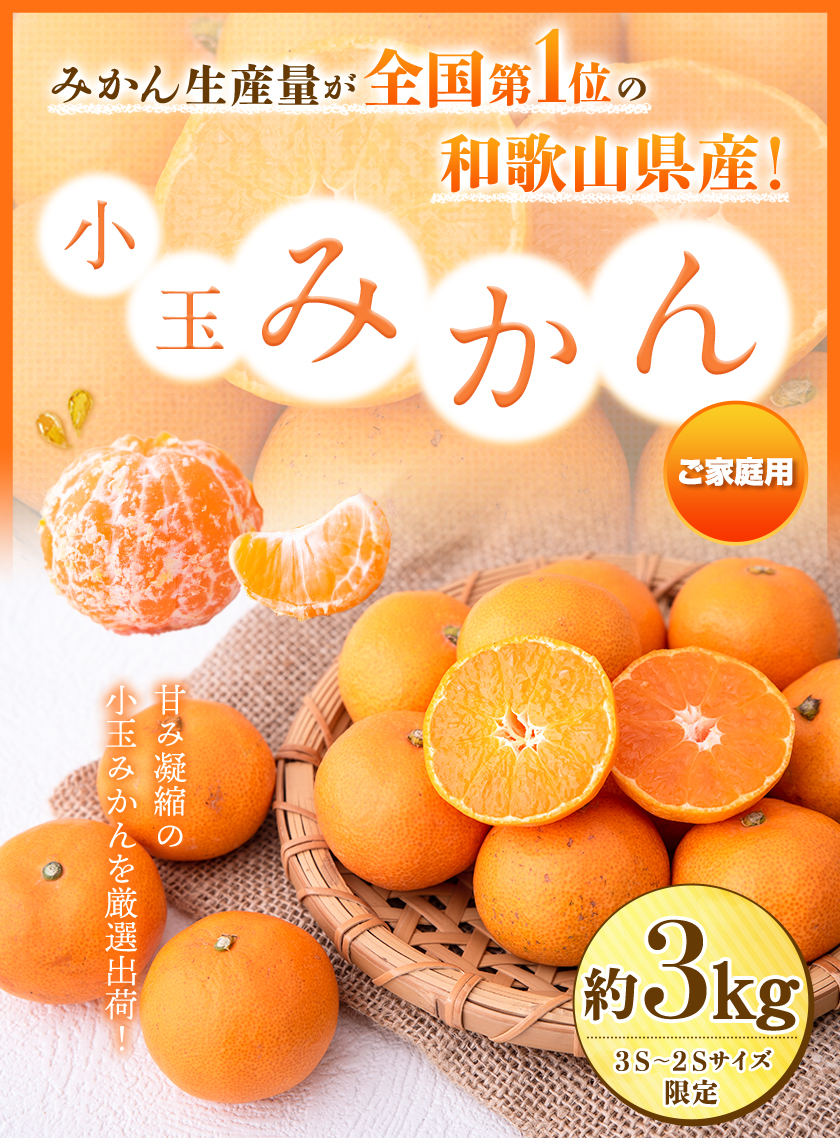 【訳あり/ご家庭用】和歌山県産小玉みかん 約3kg【3S-2Sサイズ】 サンファーム《10月上旬-1月下旬頃出荷》和歌山県 紀の川市