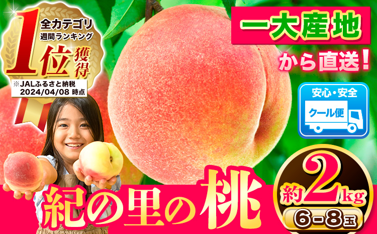 桃 もも 紀の里の桃 約2kg [2024年6月中旬-8月中旬頃出荷] 和歌山県産 送料無料 6〜8玉入り 旬の桃を厳選