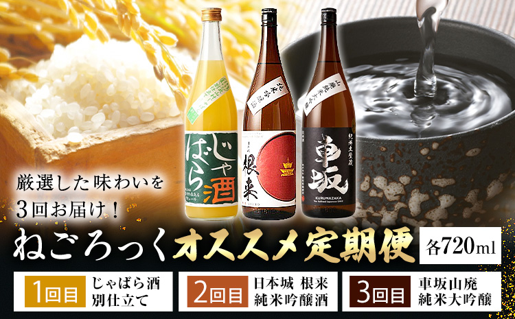 ねごろっくオススメ定期便 じゃばら酒別仕立て 日本城根来純米吟醸酒 車坂山廃純米大吟醸 720ml×各1本 3回 計3本 酒のねごろっく《30日以内に出荷予定(土日祝除く)》果実酒 リキュール 純米吟醸 根来 日本酒 和歌山県 岩出市 酒 720ml 2160ml 送料無料