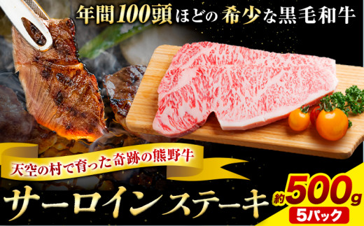 サーロインステーキ 黒毛和牛 牛 牛肉 ステーキ 約500g 約100g×5パック 有限会社松牛《30日以内に出荷予定(土日祝除く)》 和歌山県 岩出市 希少 肉 牛肉 熊野牛 送料無料 サーロイン ステーキ