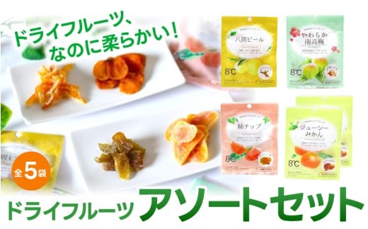 ドライフルーツ5袋セット（八朔、みかん、みかん、柿、梅）/ 和歌山県 紀美野町 フルーツ 果物 スイーツ おつまみ 全国配送 手土産 ギフト プレゼント お土産 ジューシー【kmf014】