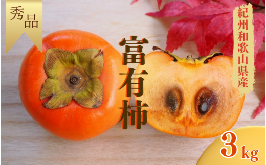 【先行予約】【秀品】紀美野町産 富有柿 約3kg(8個～10個入り)【2025年11月中旬～12月上旬に順次発送致します。】/ 和歌山県 紀美野町 カキ 柿 甘い 美味しい 3kg 【frt005A】