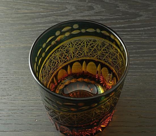 切子グラス（漆技） オールドグリーン 【NF28】