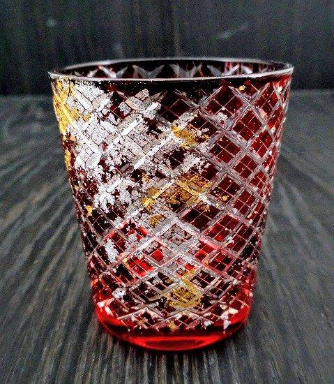 箔舞切子グラス220　レッド［NF244］