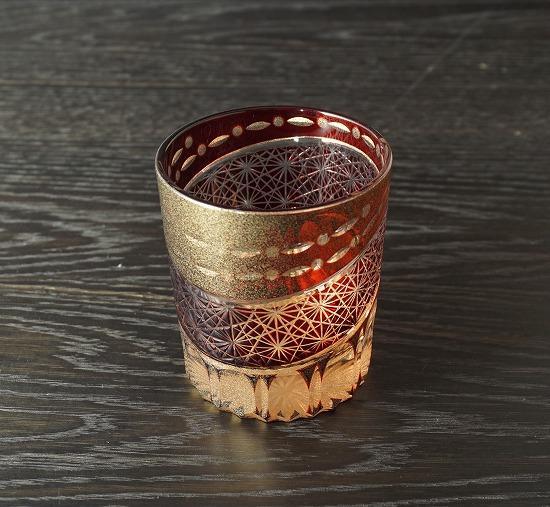 砂金切子グラス（漆技） レッド ［NF203］