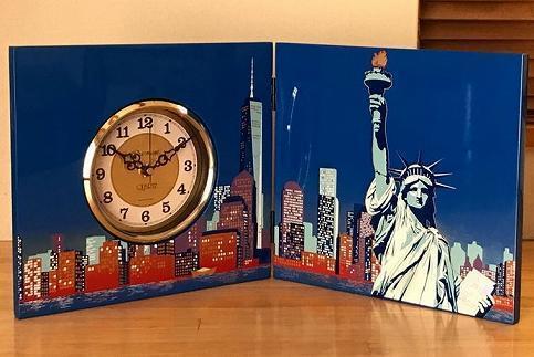 紀州漆器 木製 屏風時計 ニューヨーク 時計 置き時計 和柄 ギフト 国産 お土産 自由の女神 アメリカ NYスタイル おしゃれ アメリカン クロック［YS8］