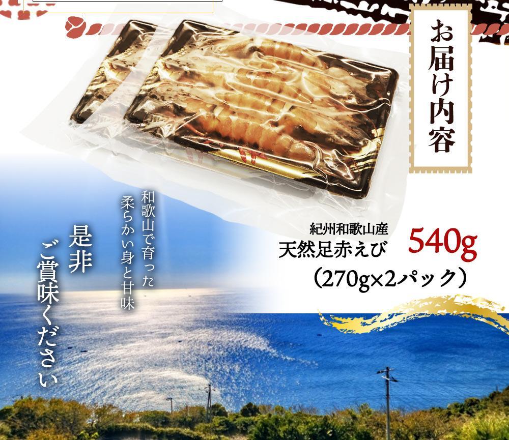 紀州和歌山産天然足赤えび540g（270g×2パック）　化粧箱入［2026年12月上旬頃から2027年2月上旬頃に順次発送］［UT23］