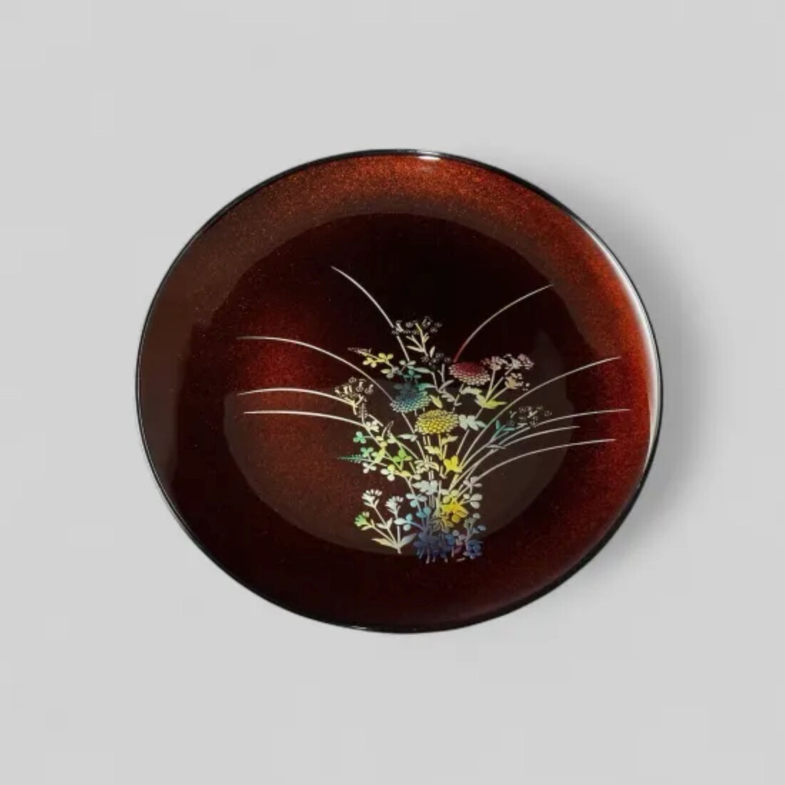 丸小皿 秋草 梨地レッド ［NF154］