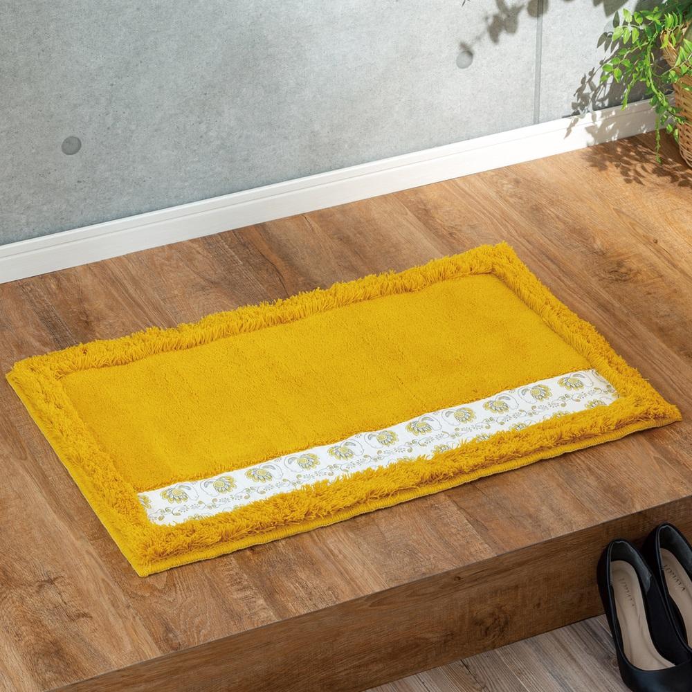 北欧フィンランドの「幸せを運ぶ鳥」小鳥柄の玄関マット　イエロー