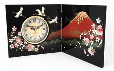 紀州漆器 屏風時計富士に桜（木製 カシュー漆塗） ［YS27］