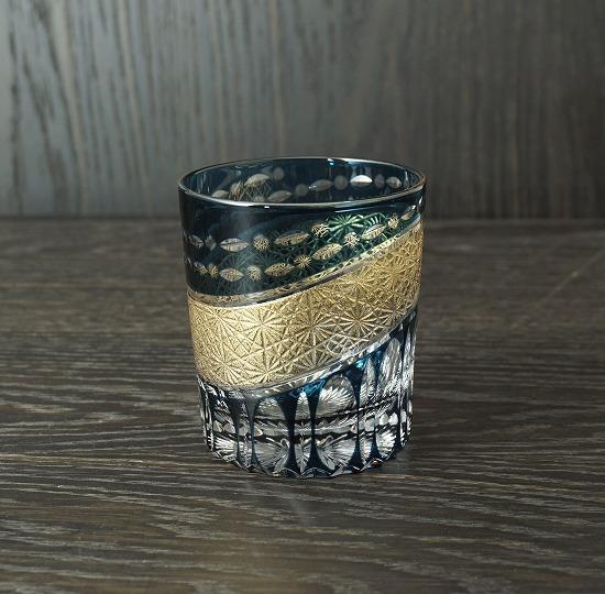 金帯切子グラス（漆技） ダークブルー ［NF196］