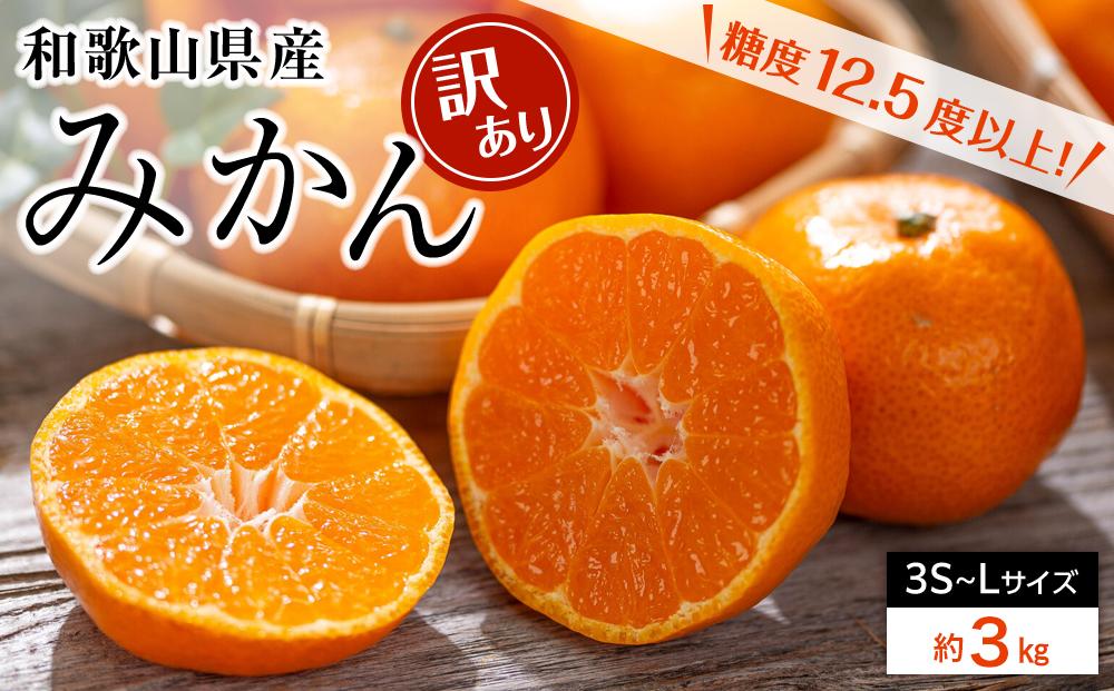 和歌山県産 糖度 12.5度以上 訳あり みかん 3kg 3S ～ Lサイズ混合［MG56］