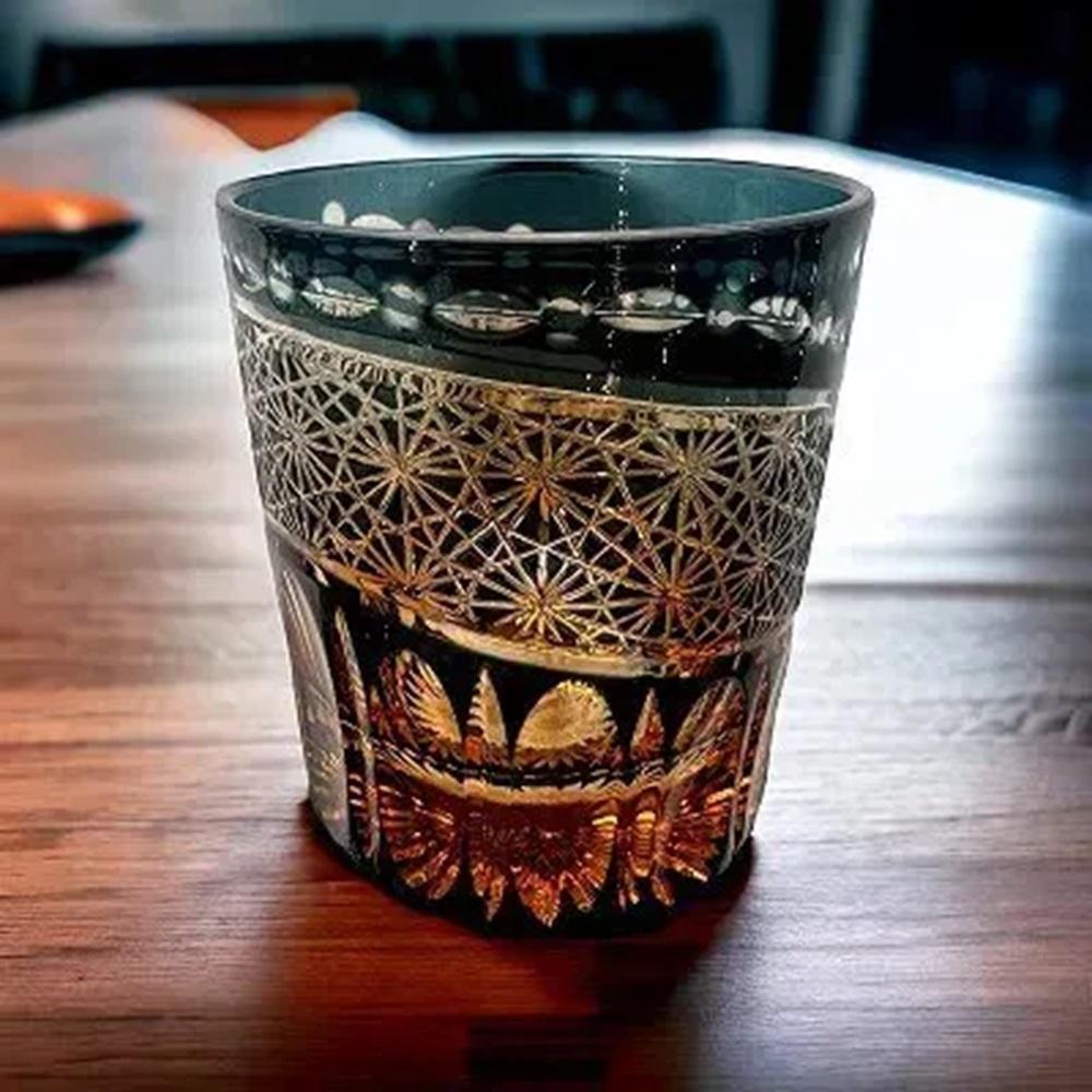 切子グラス（漆技） オールドグリーン 【NF28】